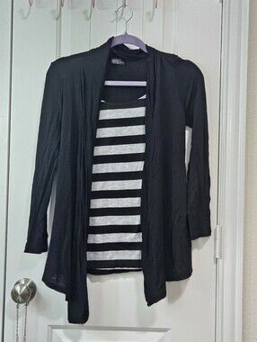 Y2K Era Black Cardigan with built in striped tank
